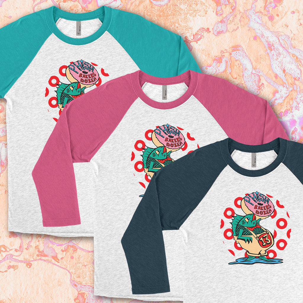 Phish Inspired Baker's Dozen Printed on Next Level Raglan and Unisex Bella + Canvas Crew Tees